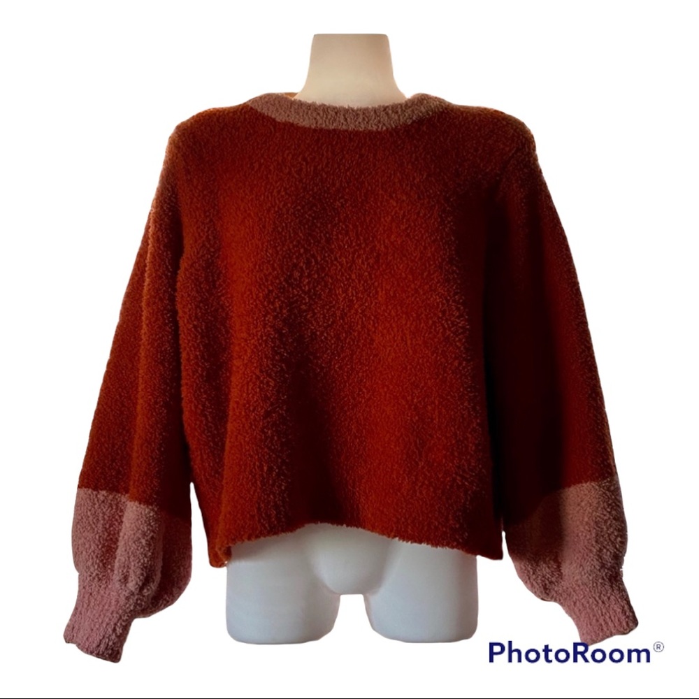 Lauren Conrad Balloon Sleeve Colorblock Orange & Pink Chenille Sweater - NWT